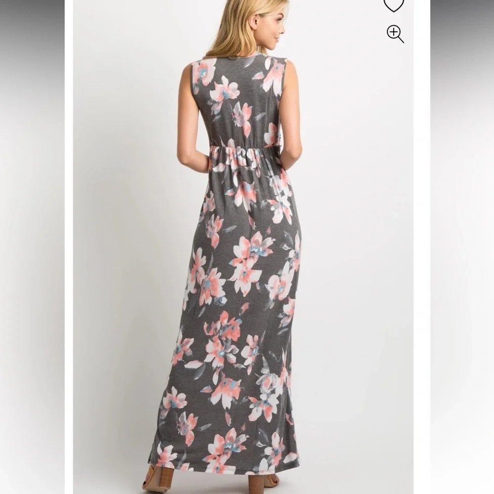 Sweet Lovely by Jen Charcoal Grey Floral Sleeveless Knot Front Maxi Dress - Picture 2 of 11